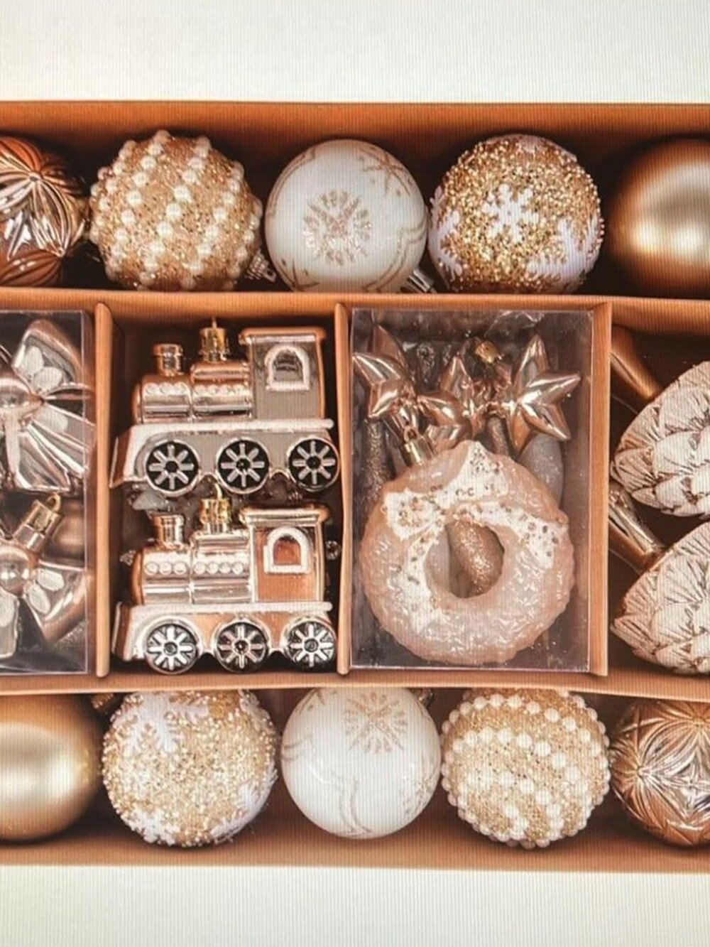 IDEAKIT 45 Pcs Champagne Christmas Ornaments Set Shatterproof Tree Decor NEW